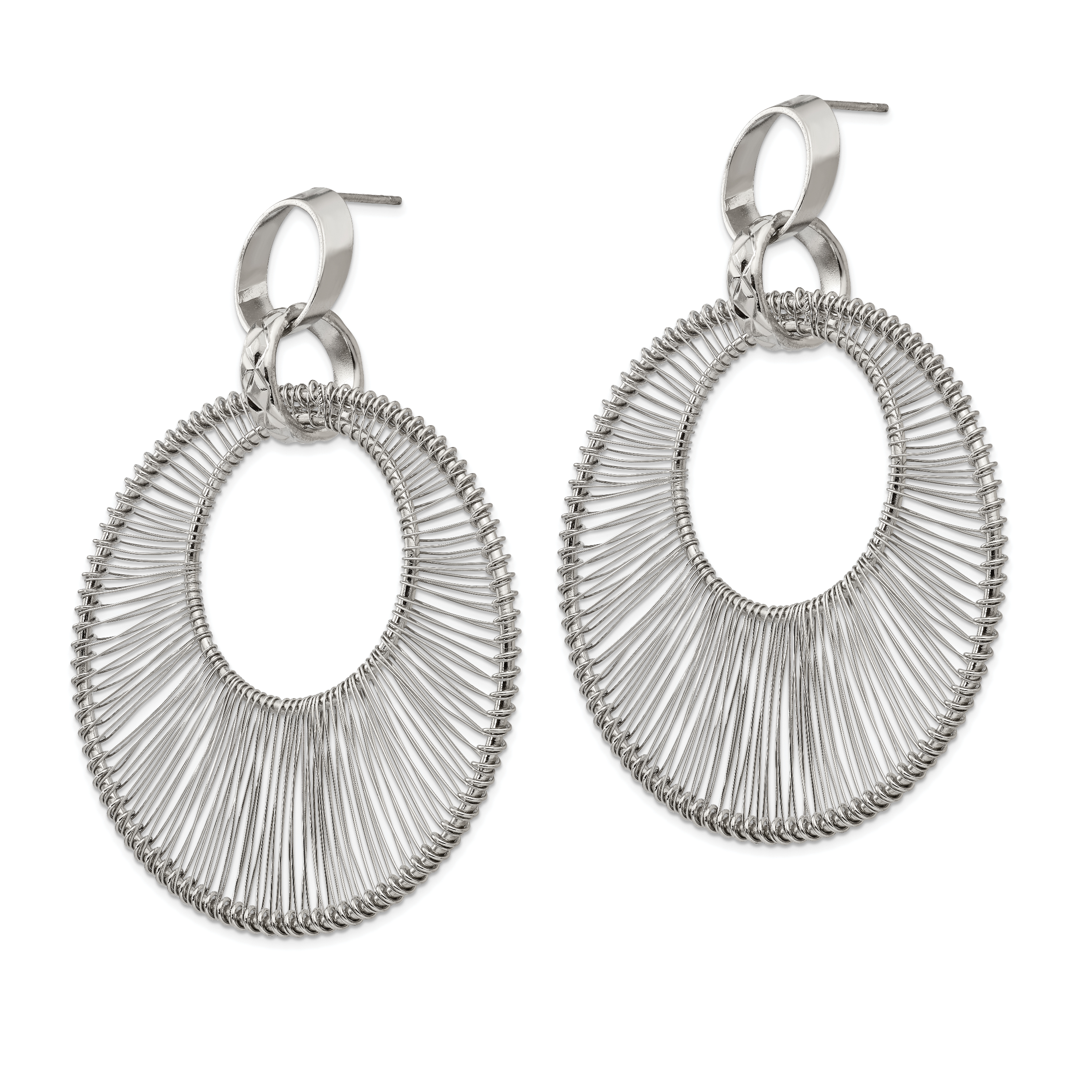 Textured Wire Circular Dangle Earrings in Stainless Steel