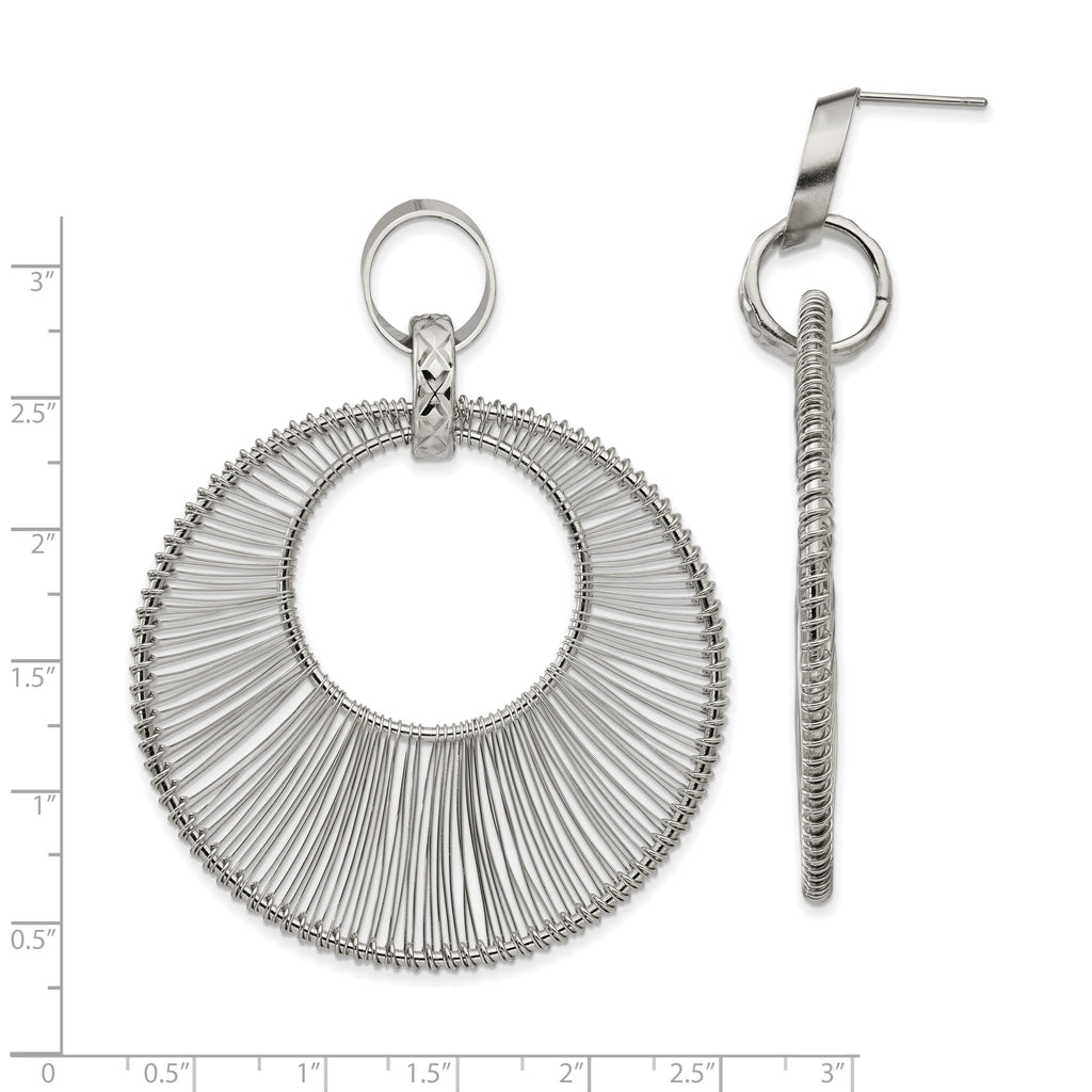 Textured Wire Circular Dangle Earrings in Stainless Steel