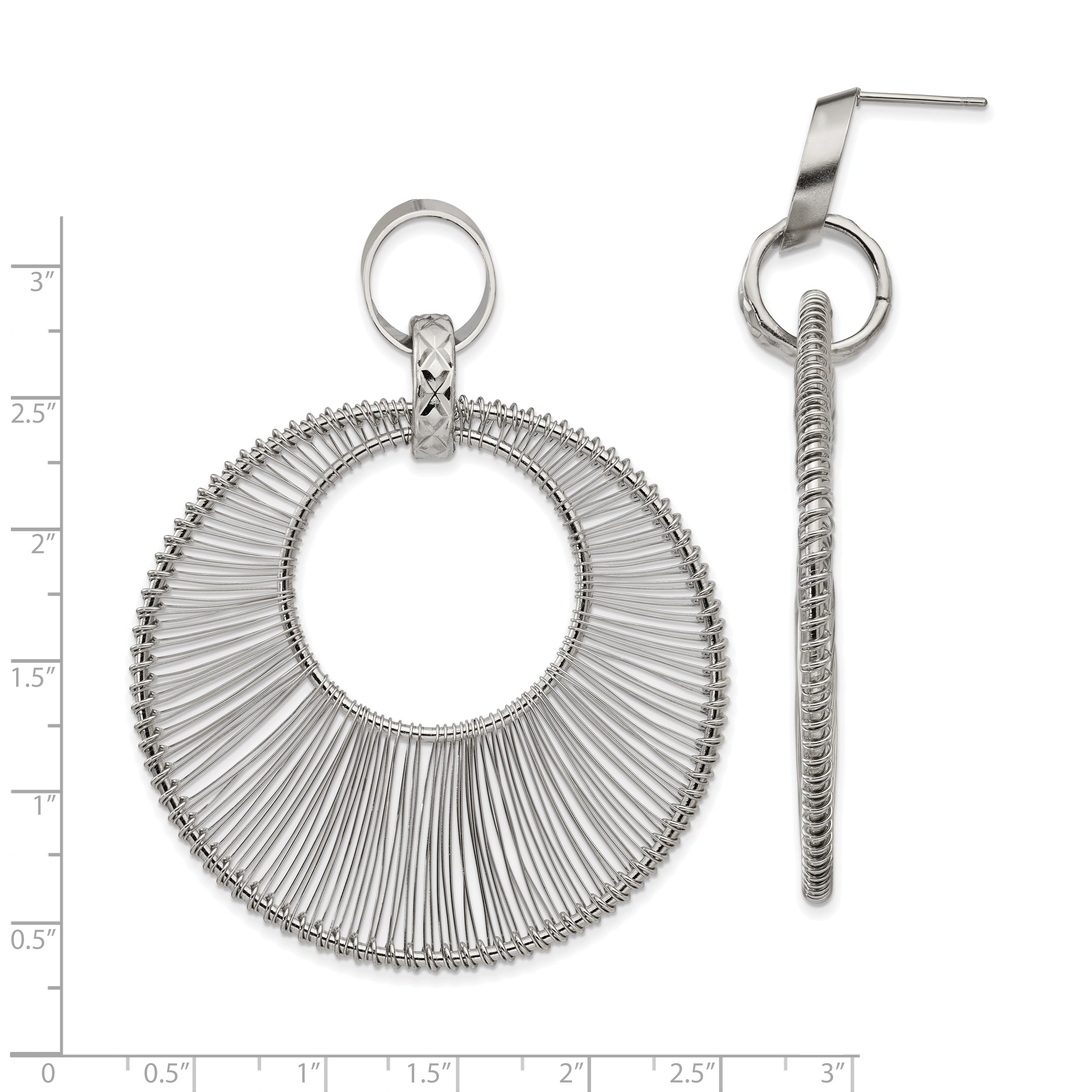 Textured Wire Circular Dangle Earrings in Stainless Steel