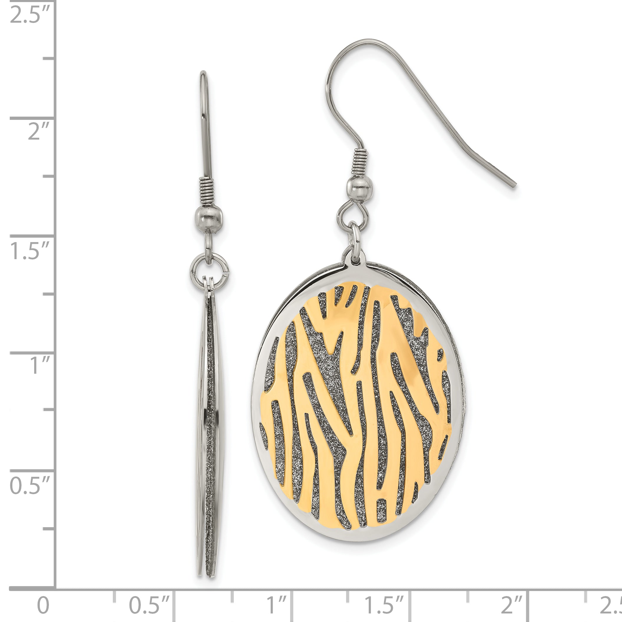 Stainless Steel Multi-Tone Oval Dangle Earrings with Polished Laser Cut Design
