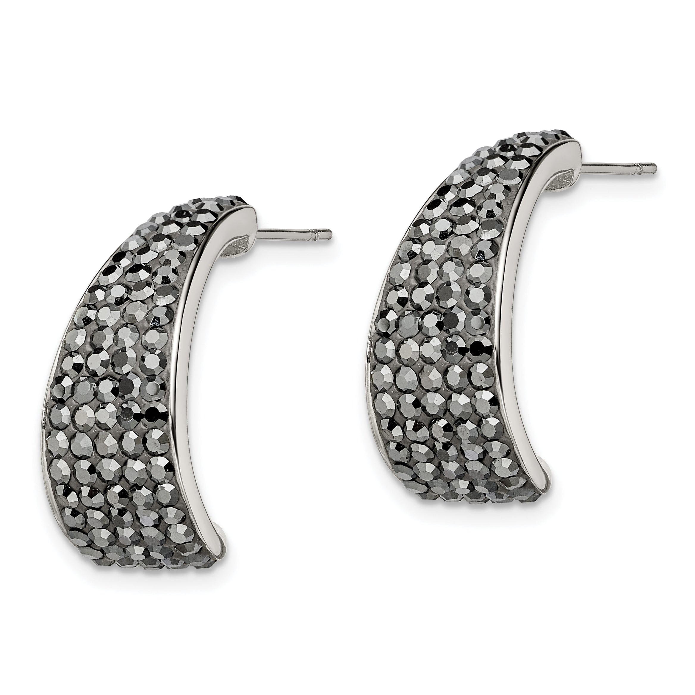 Crystal J-Hoop Post Earrings in Stainless Steel
