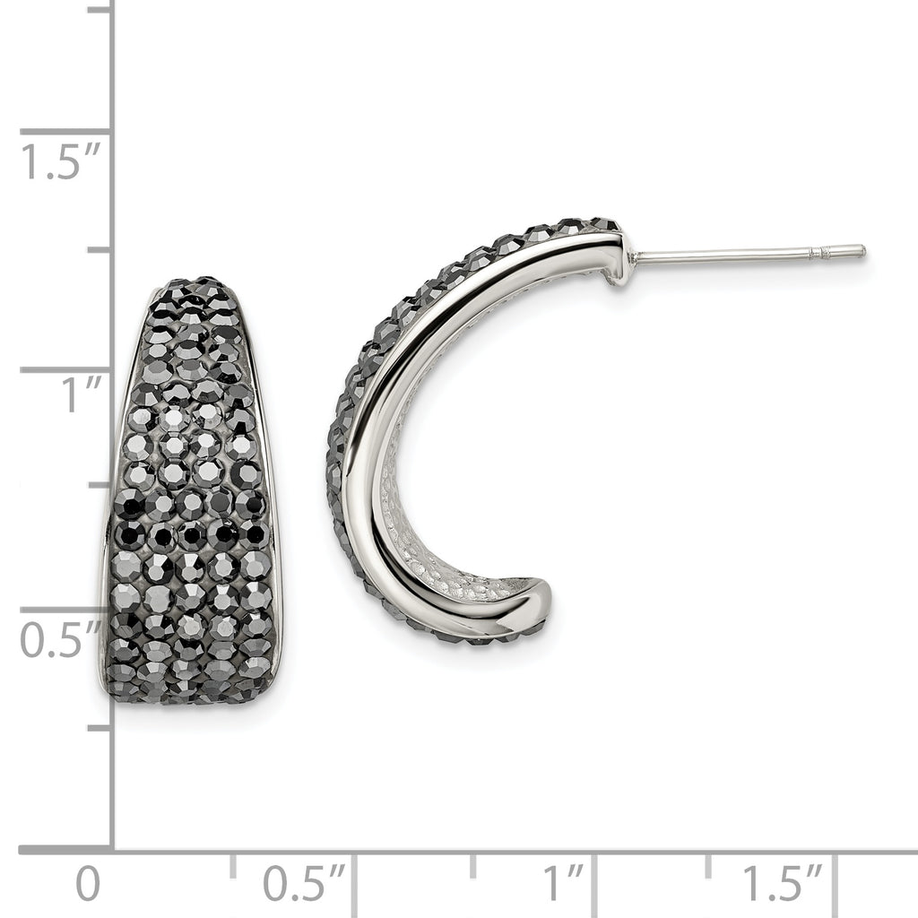 Crystal J-Hoop Post Earrings in Stainless Steel