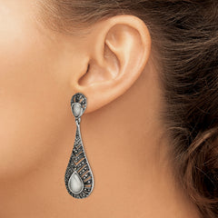 Sophia Jewelers Stainless Steel Dangle Earrings with Marcasite & Cat's Eye