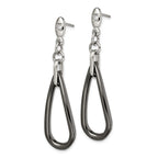 Black Ceramic & CZ Dangle Earrings in Stainless Steel