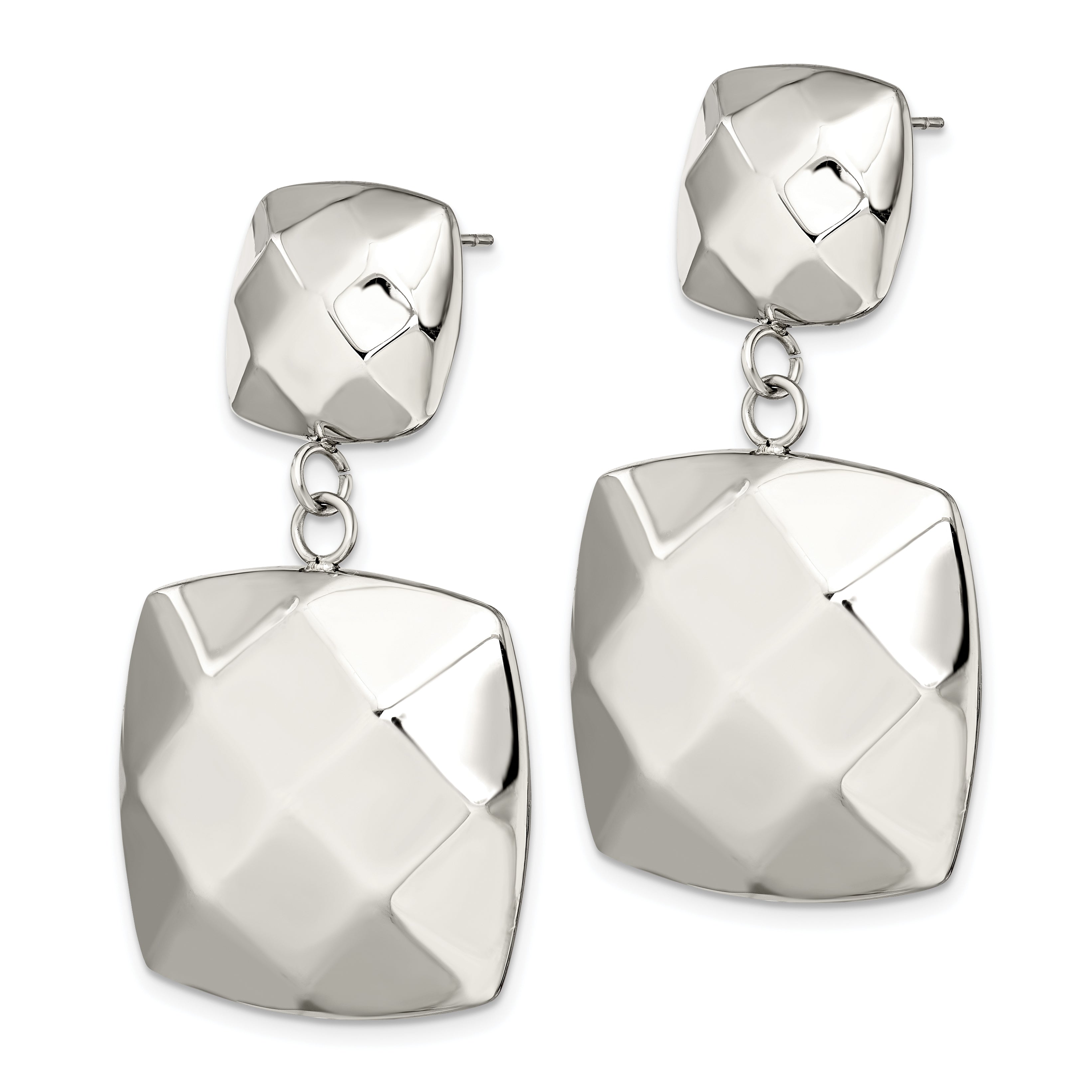 Stainless Steel Polished Hollow Squares Post Dangle Earrings