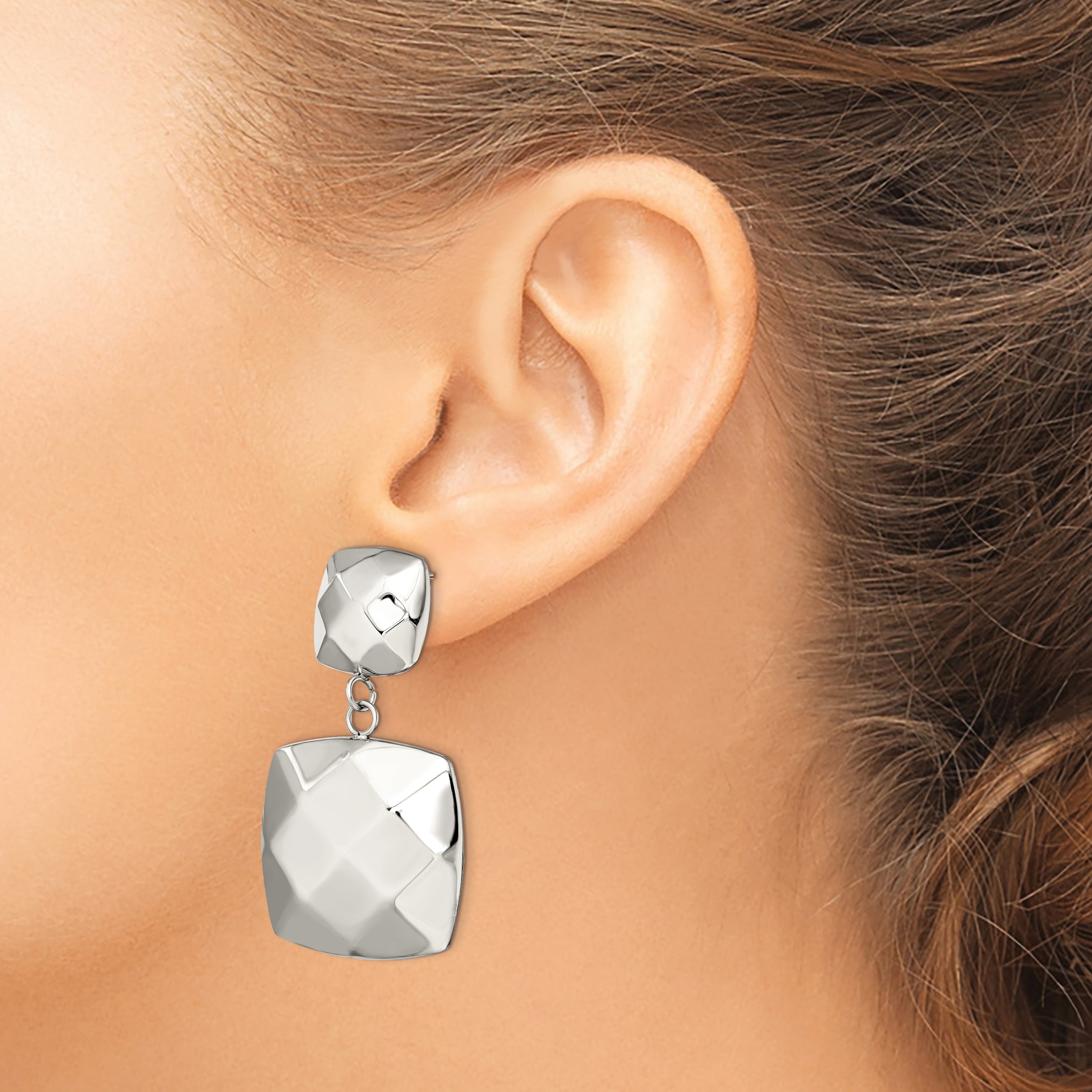 Stainless Steel Polished Hollow Squares Post Dangle Earrings