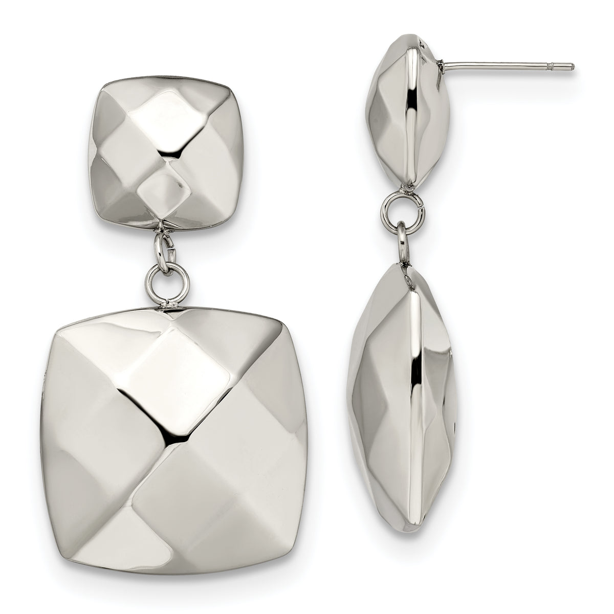 Stainless Steel Polished Hollow Squares Post Dangle Earrings