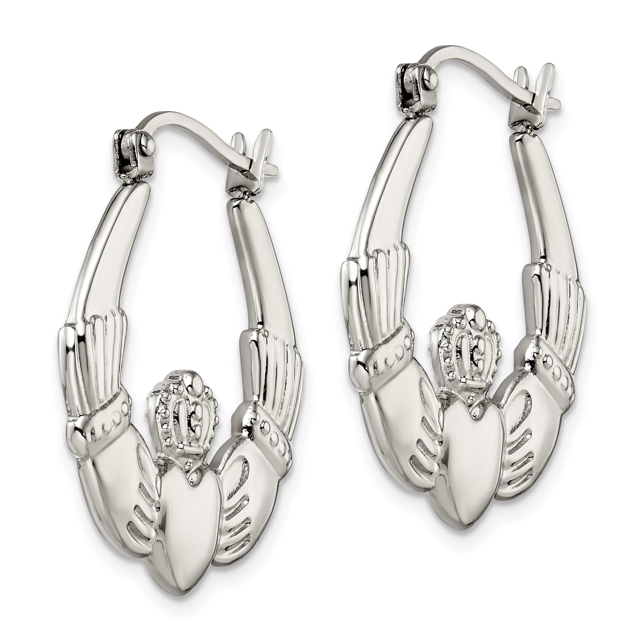 Sophia Jewelers Stainless Steel Polished Claddagh Hoop Earrings Gift Ready