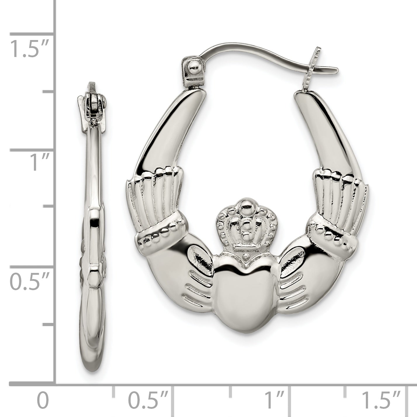 Sophia Jewelers Stainless Steel Polished Claddagh Hoop Earrings Gift Ready