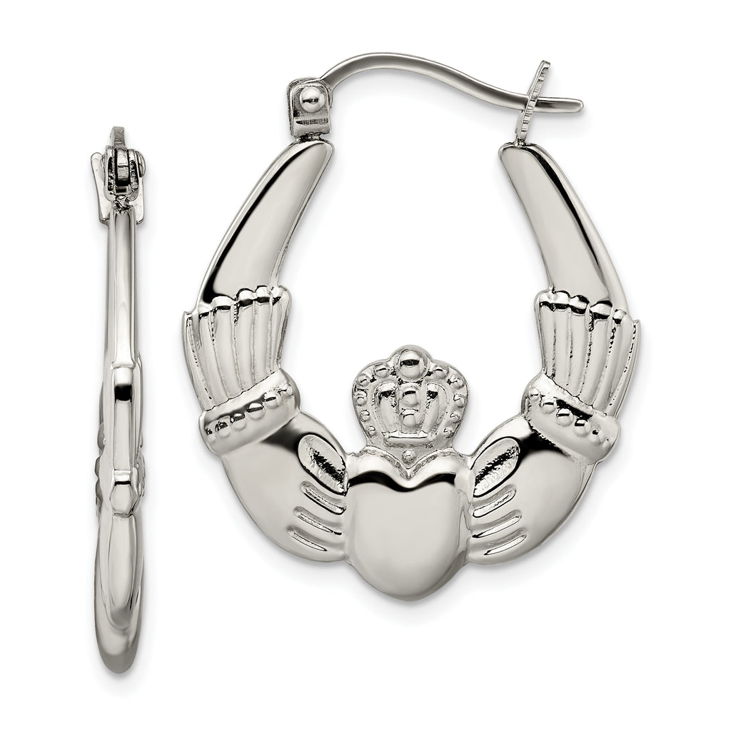 Chisel Stainless Steel Polished Claddagh Hoop Earrings