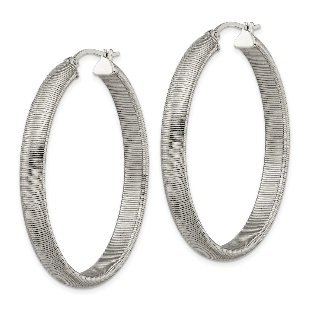 Polished & Textured Oval Hoop Earrings in Stainless Steel