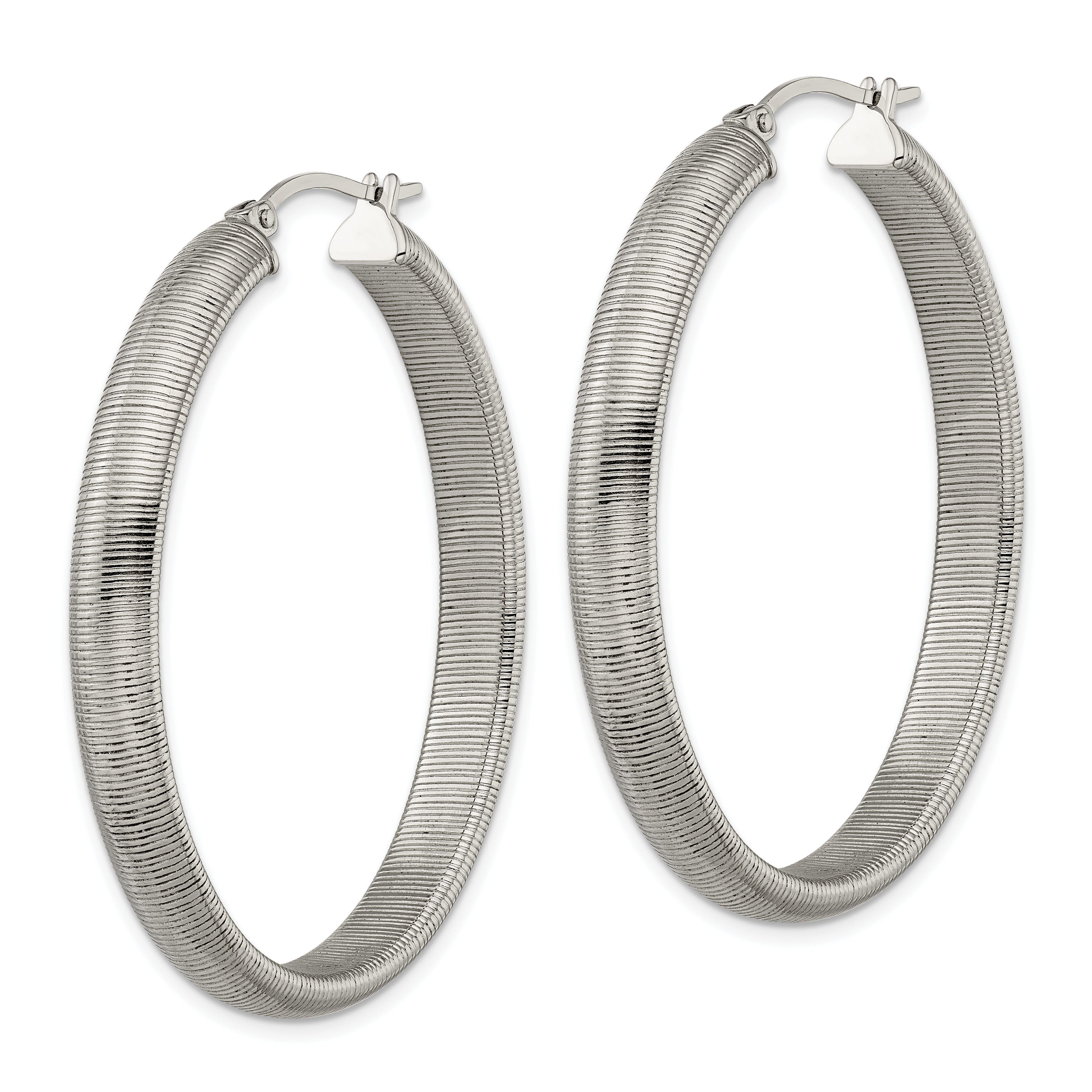 Polished & Textured Oval Hoop Earrings in Stainless Steel