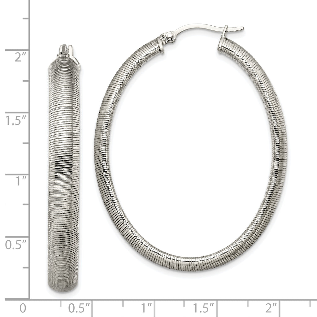 Polished & Textured Oval Hoop Earrings in Stainless Steel