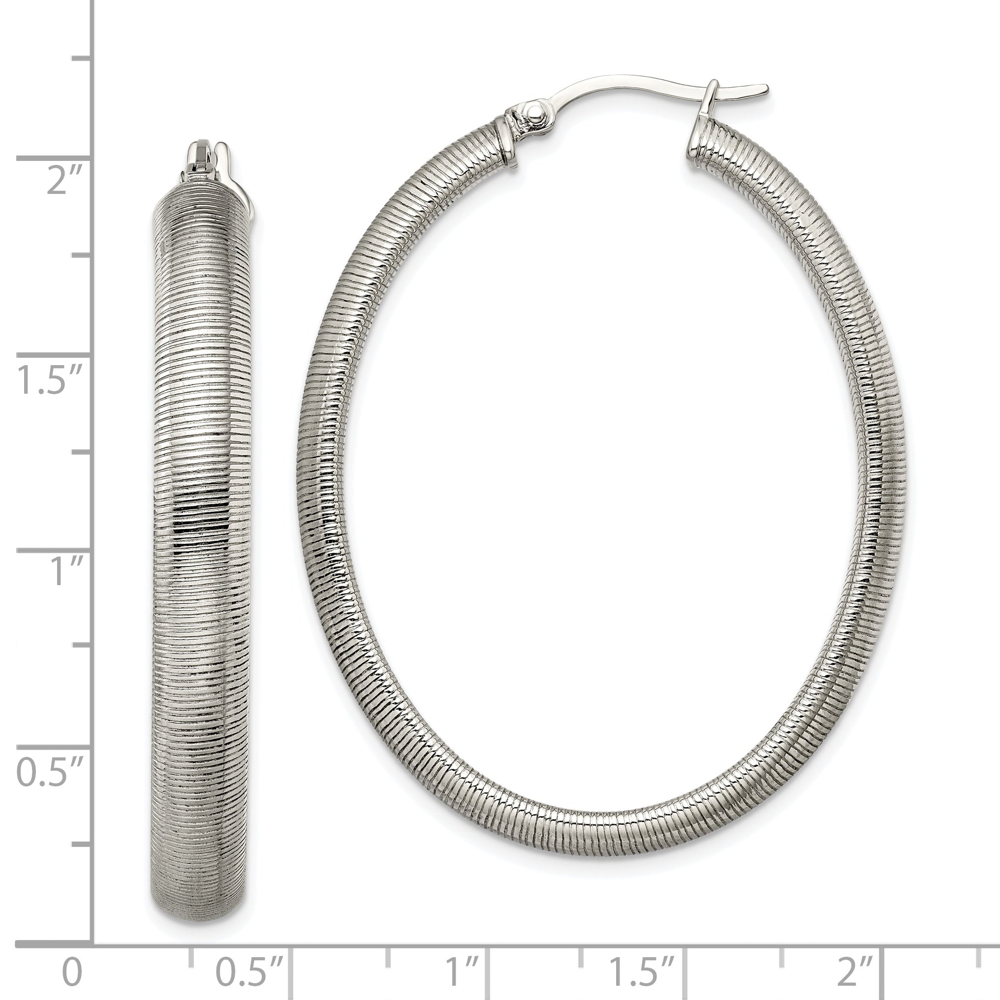 Polished & Textured Oval Hoop Earrings in Stainless Steel