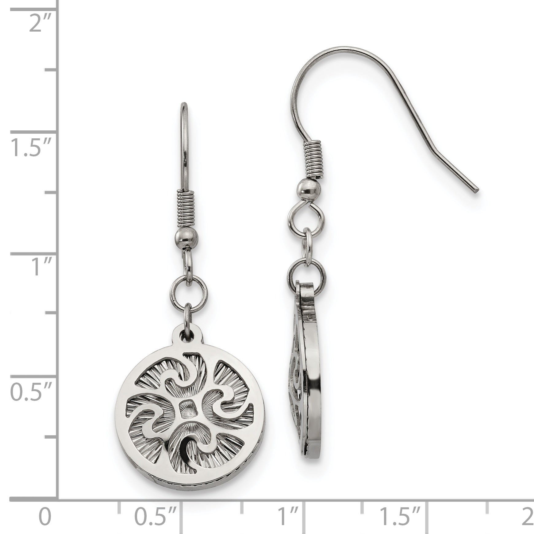 Textured Shepherd Hook Dangle Earrings in Stainless Steel
