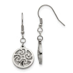 Stainless Steel Polished Textured Shepherd Hook Dangle Earrings