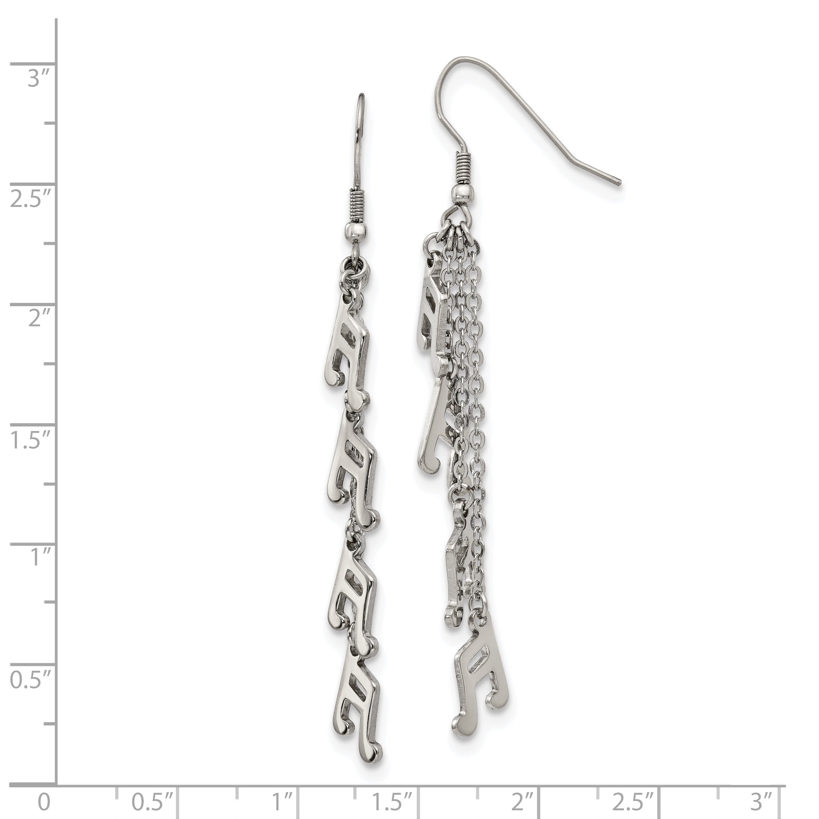 Stainless Steel Music Note Dangle Earrings with Polished Finish