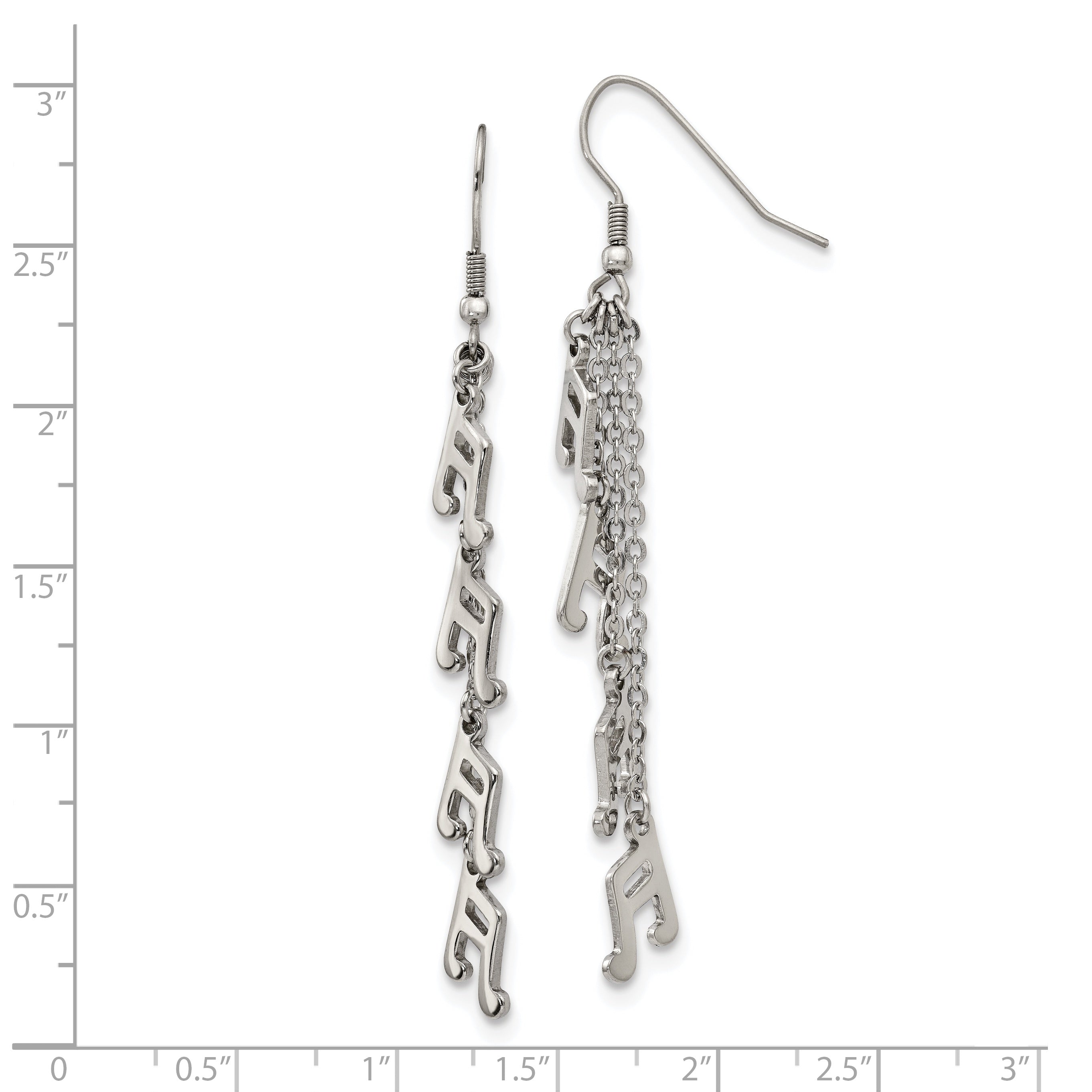 Chisel Stainless Steel Polished Music Note Multi Chain Dangle Shepherds Hook Earrings