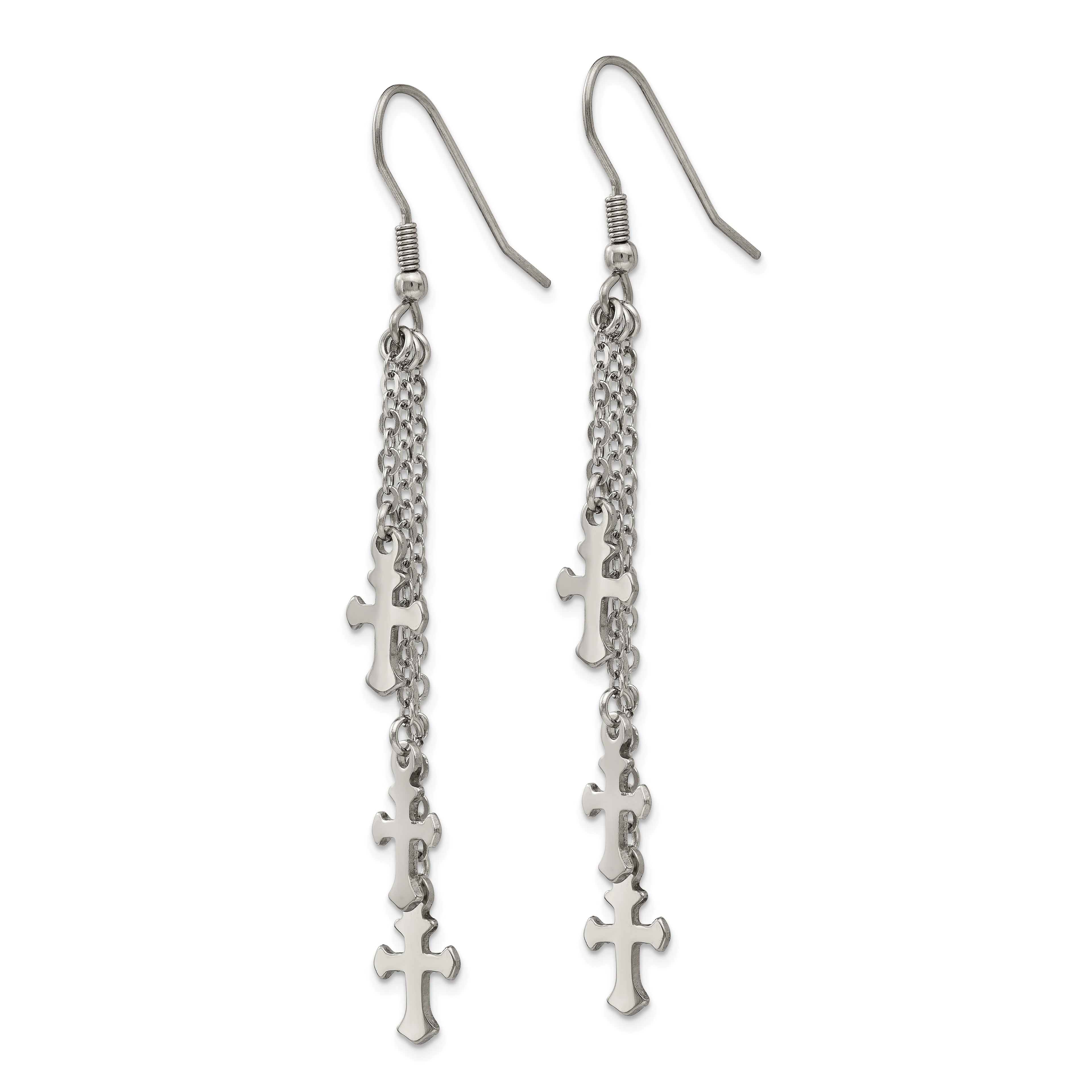 Multi-Strand Cross Dangle Earrings in Stainless Steel