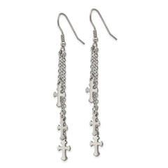 Chisel Stainless Steel Polished Multi Strand Cross Dangle Shepherd Hook Earrings