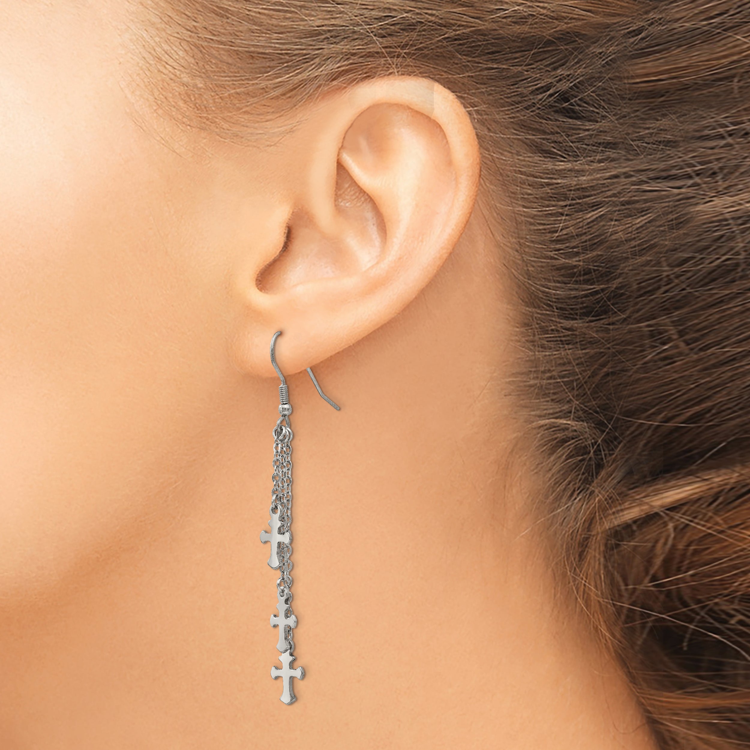 Sophia Jewelers Stainless Steel Polished Multi Strand Dangle Earrings