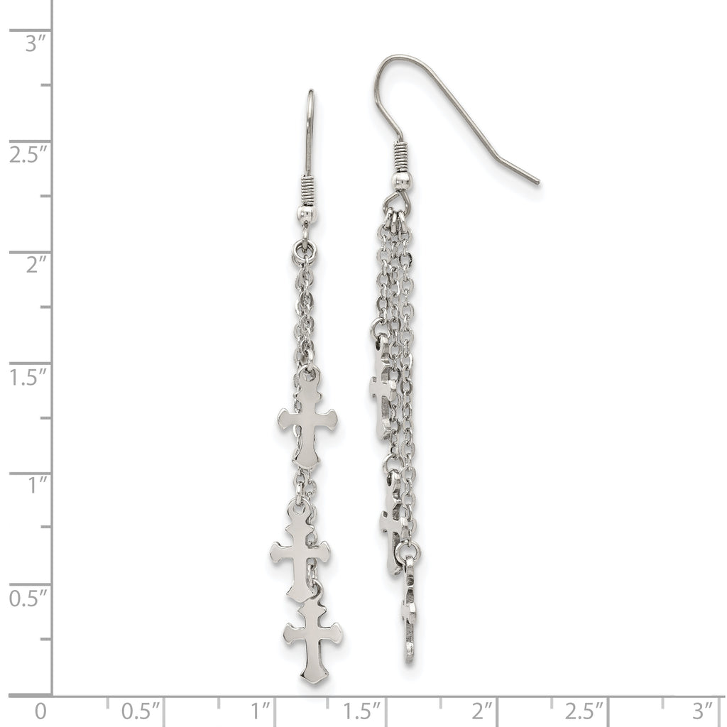 Multi-Strand Cross Dangle Earrings in Stainless Steel