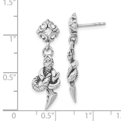 Stainless Steel Antiqued & Polished w/ CZ Snake Dangle Post Earrings