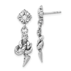 Stainless Steel Antiqued & Polished w/ CZ Snake Dangle Post Earrings