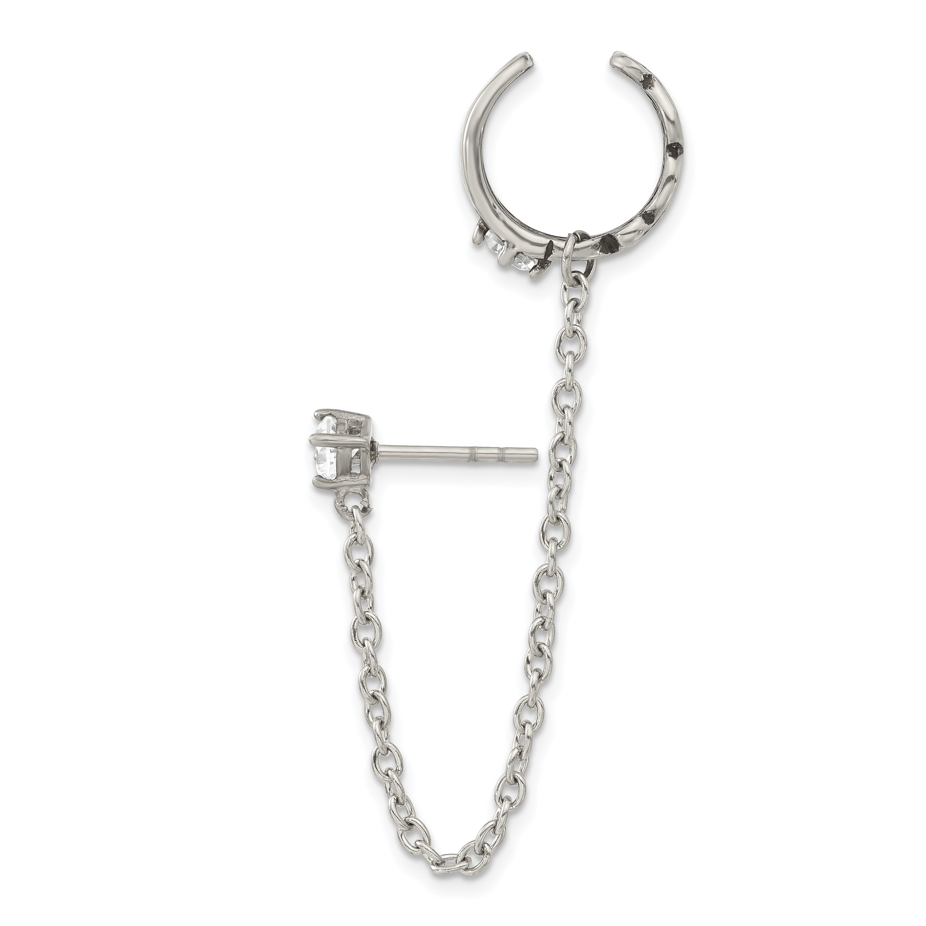 Antiqued CZ Cuff Earring in Stainless Steel