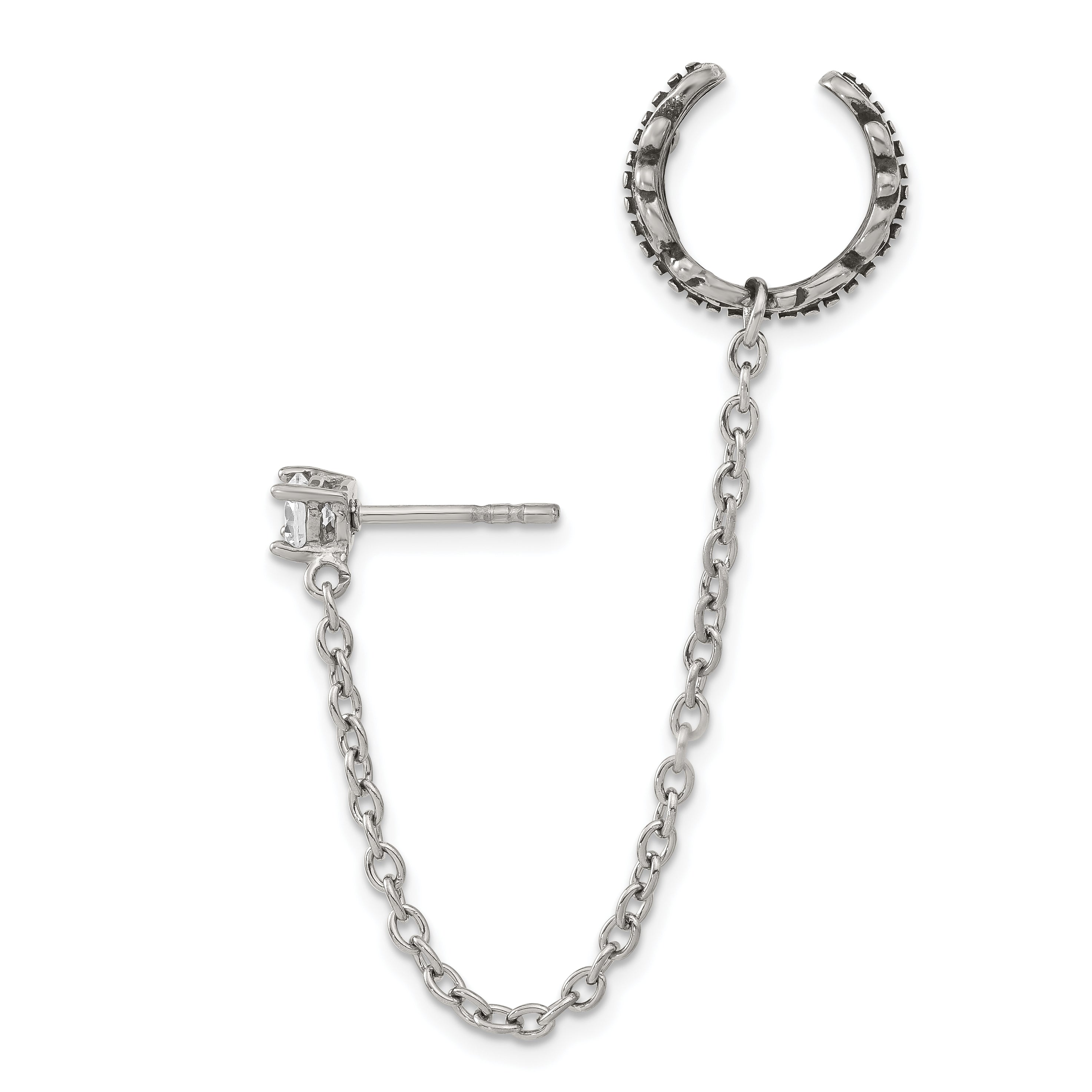 Antiqued CZ Cuff Ear Climber in Stainless Steel