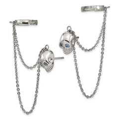 Sophia Jewelers Polished Stainless Steel Earrings with Blue CZ Dangle