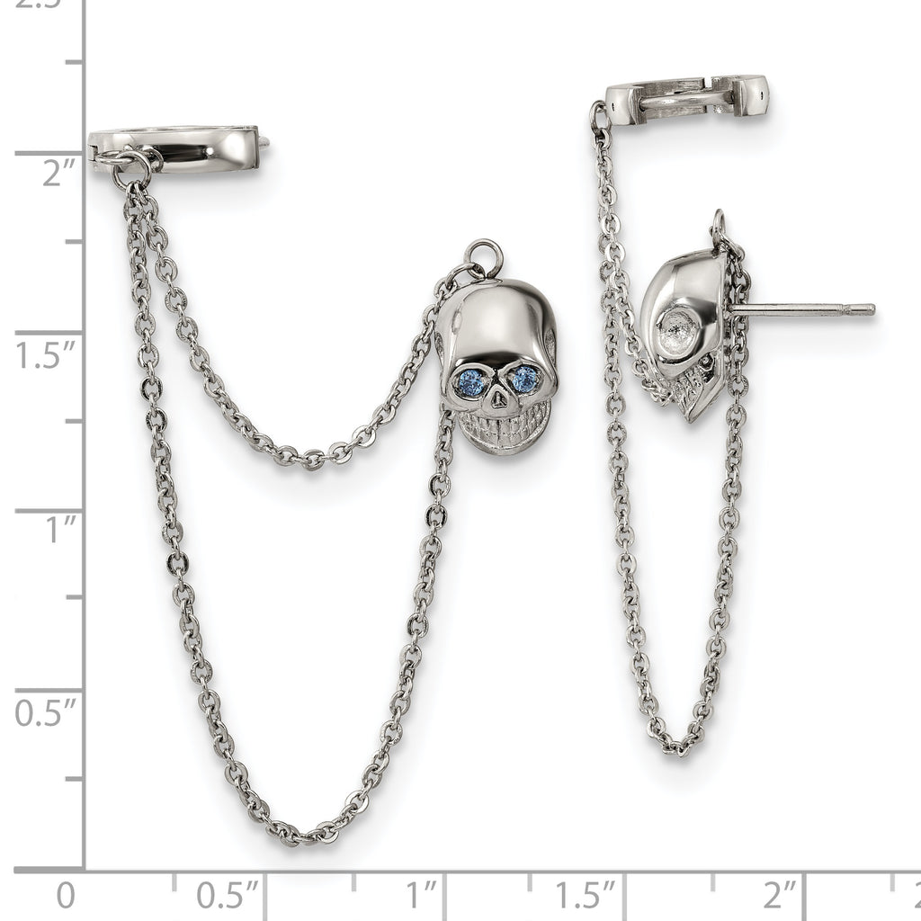 Sophia Jewelers Polished Stainless Steel Earrings with Blue CZ Dangle