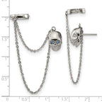 Sophia Jewelers Polished Stainless Steel Earrings with Blue CZ Dangle