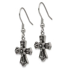 Black Crystal Cross Dangle Earrings in Stainless Steel