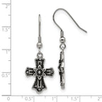 Black Crystal Cross Dangle Earrings in Stainless Steel