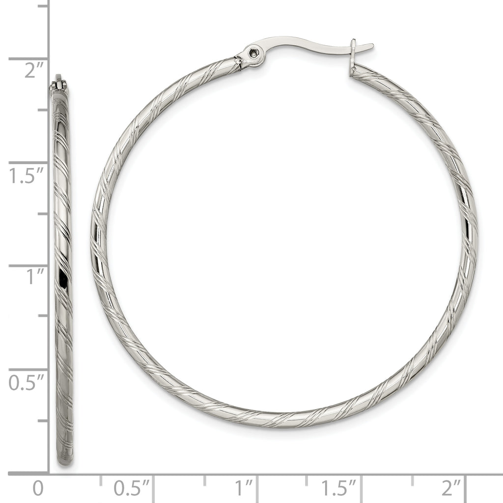 Sophia Jewelers Stainless Steel Textured Hoop Earrings with Polished Finish