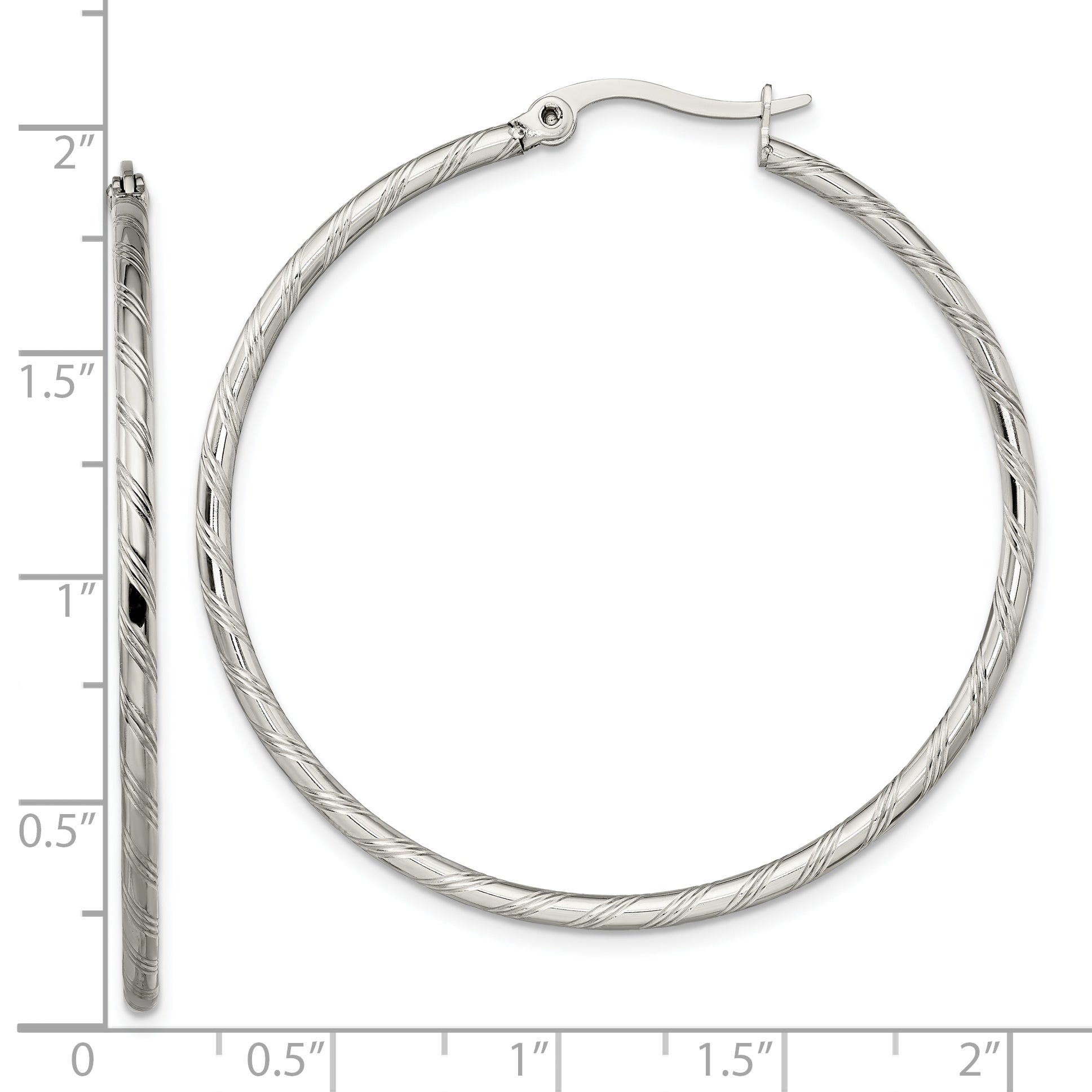 Sophia Jewelers Stainless Steel Textured Hoop Earrings with Polished Finish