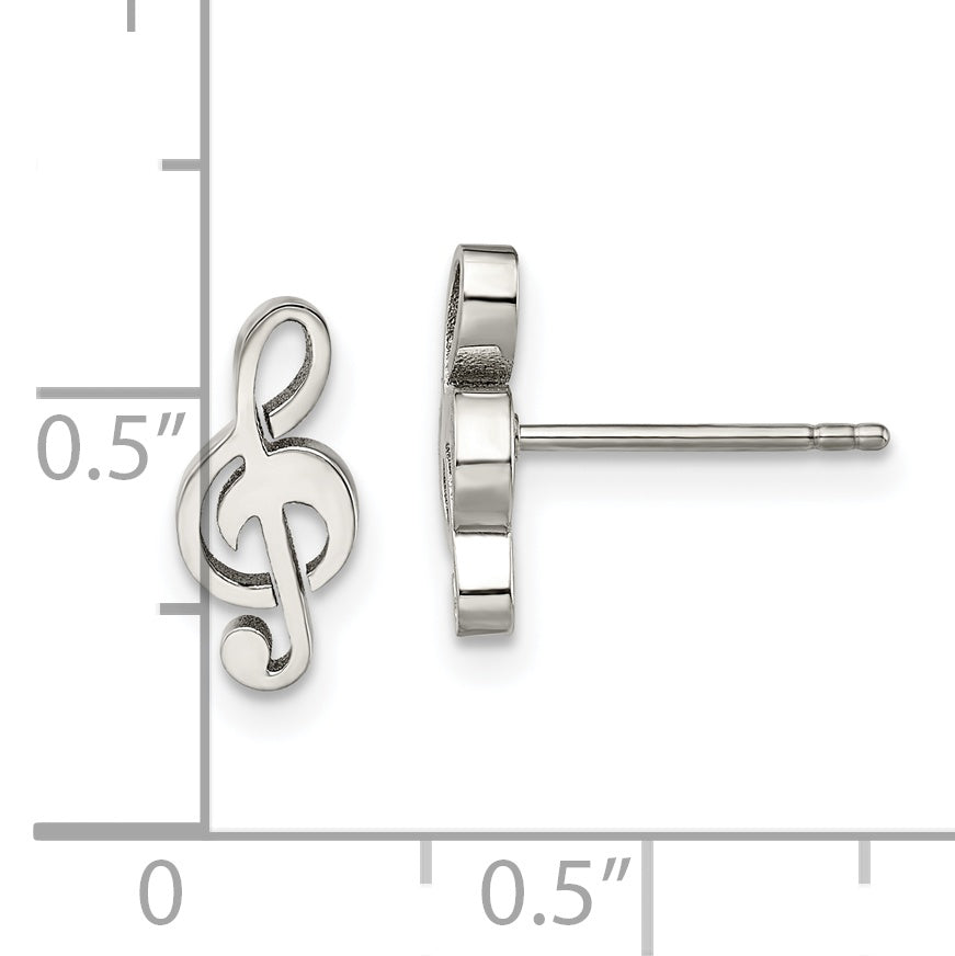 Sophia Jewelers Polished Stainless Steel Treble Clef Earrings Gift Ready