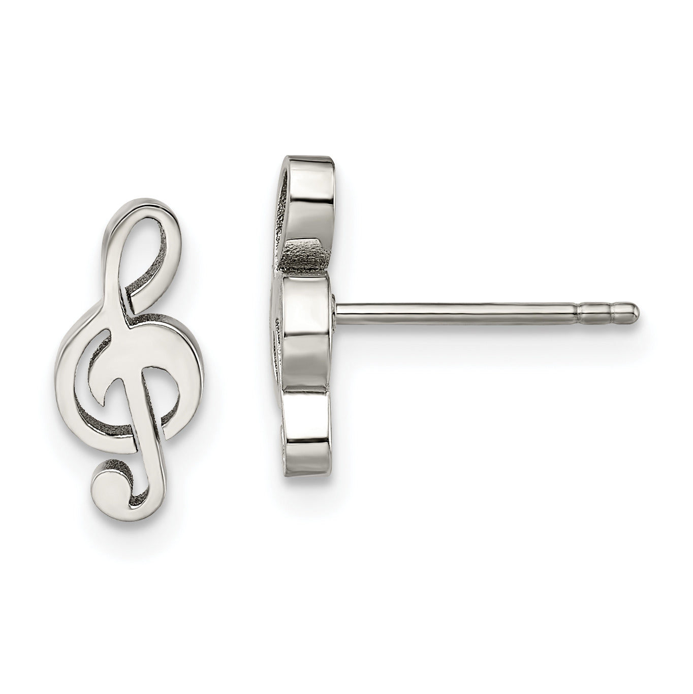 Chisel Stainless Steel Polished Treble Clef Post Earrings