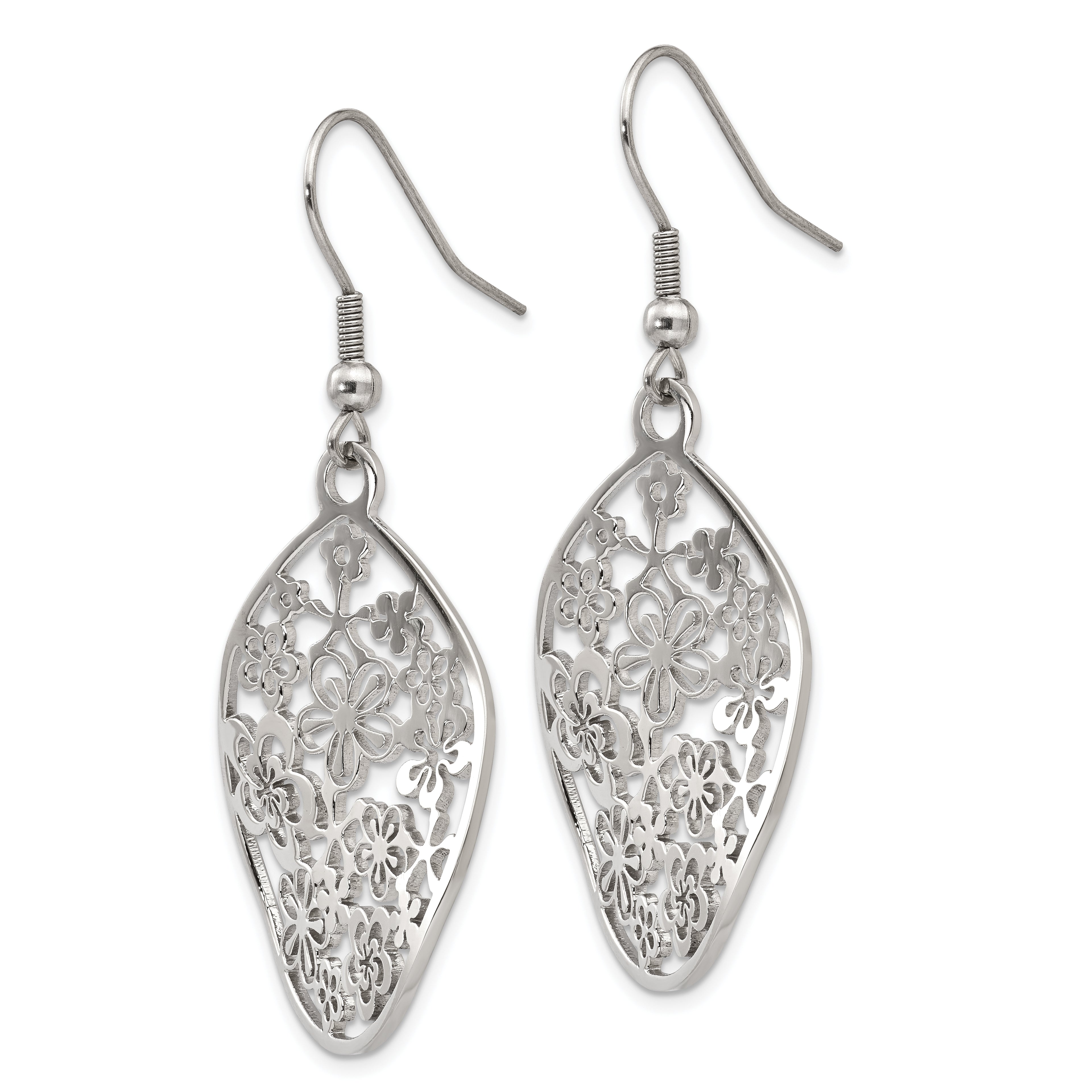 Polished Flower Dangle Earrings in Stainless Steel