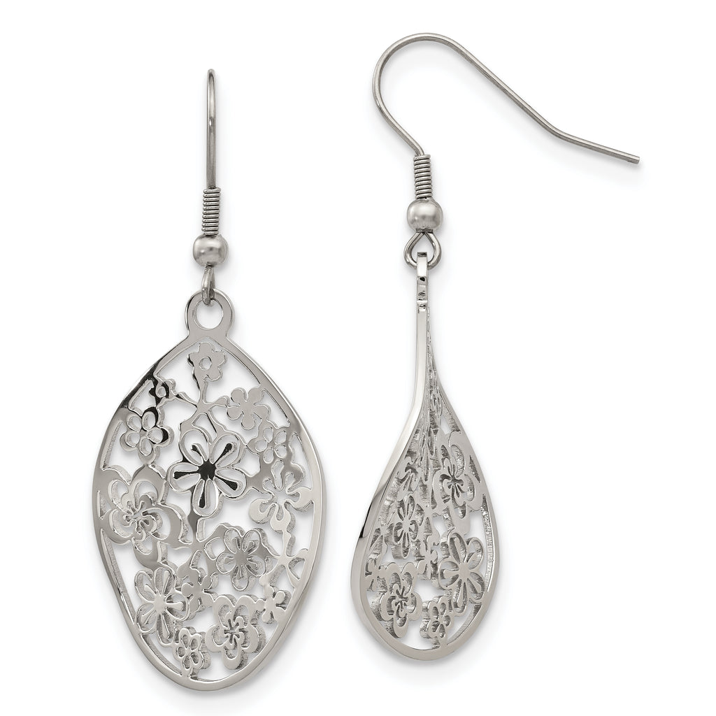 Chisel Stainless Steel Polished Flower Dangle Shepherd Hook Earrings