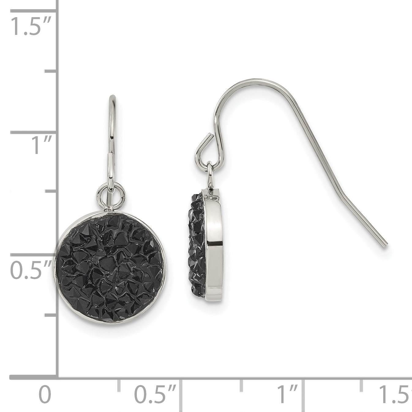 Black Crystal Circle Dangle Earrings in Stainless Steel