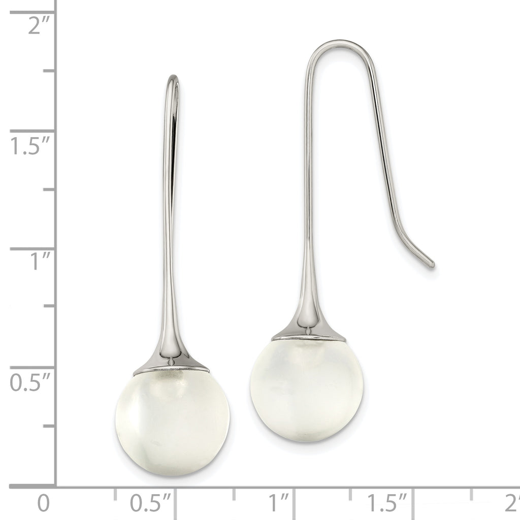 Stainless Steel Polished Drop Earrings with Glass Ball Elegance