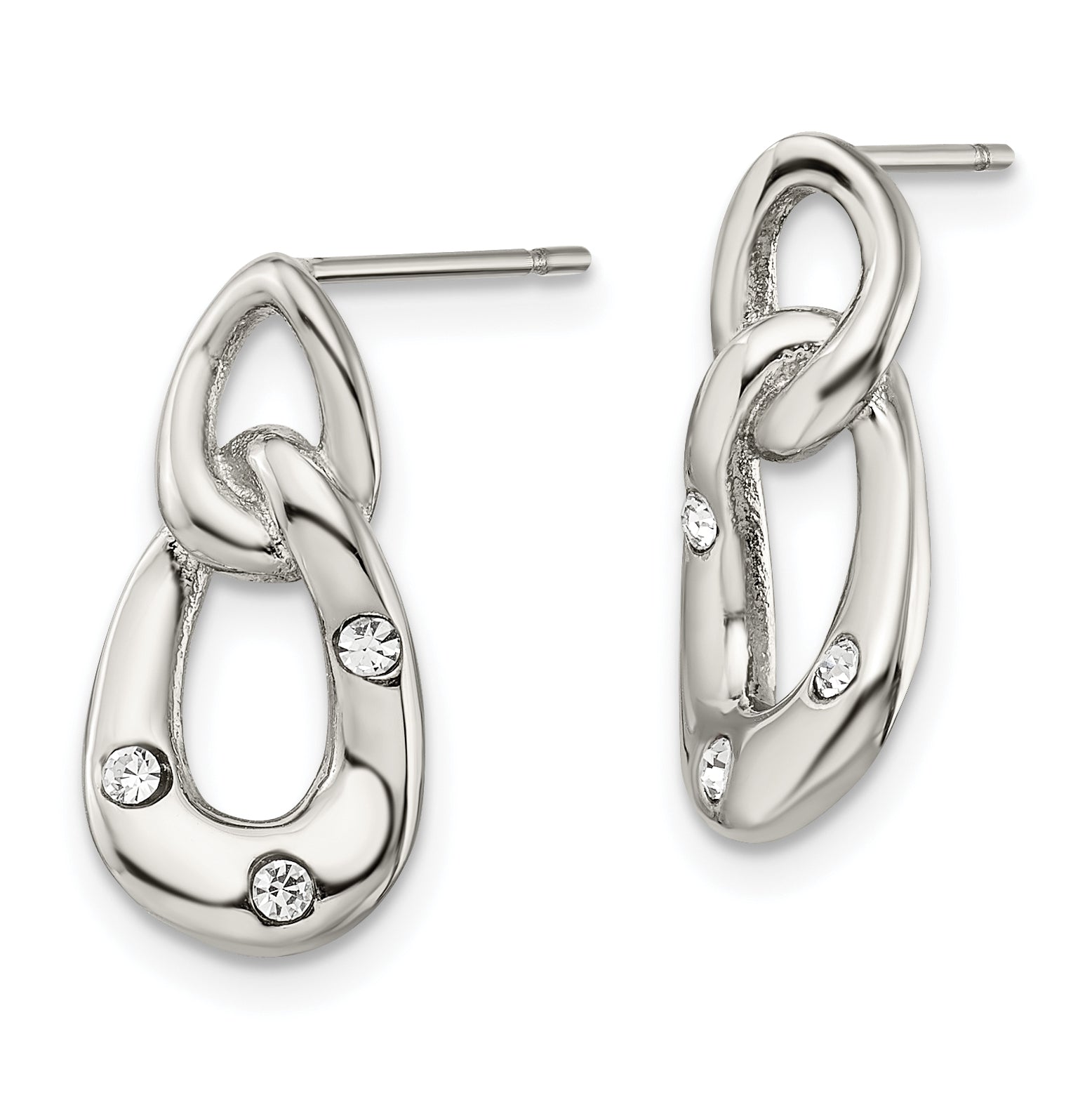 Crystal Two-Loop Post Earrings in Stainless Steel