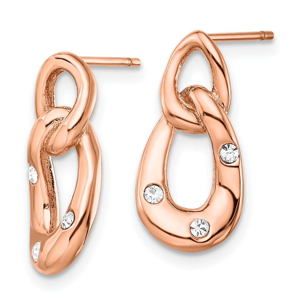 Crystal Two-Loop Drop Earrings in Rose-Tone Stainless Steel