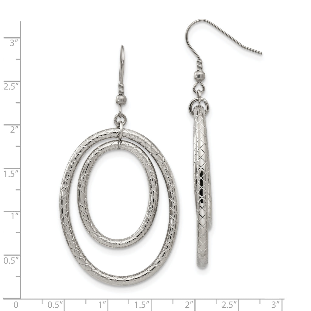 Stainless Steel Double Oval Dangle Earrings with Polished Textured Finish