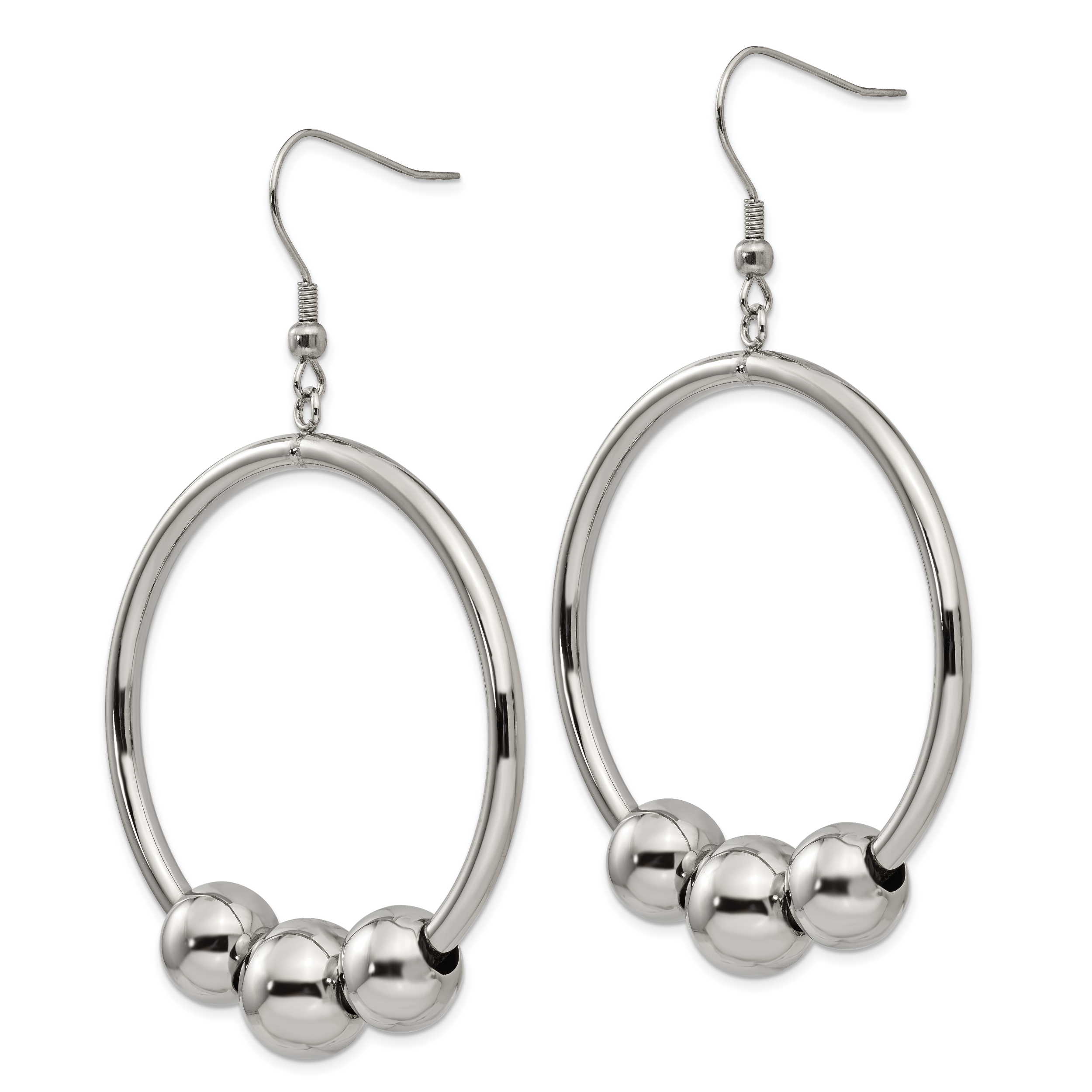 Polished Dangle Shepherd Hook Earrings in Stainless Steel
