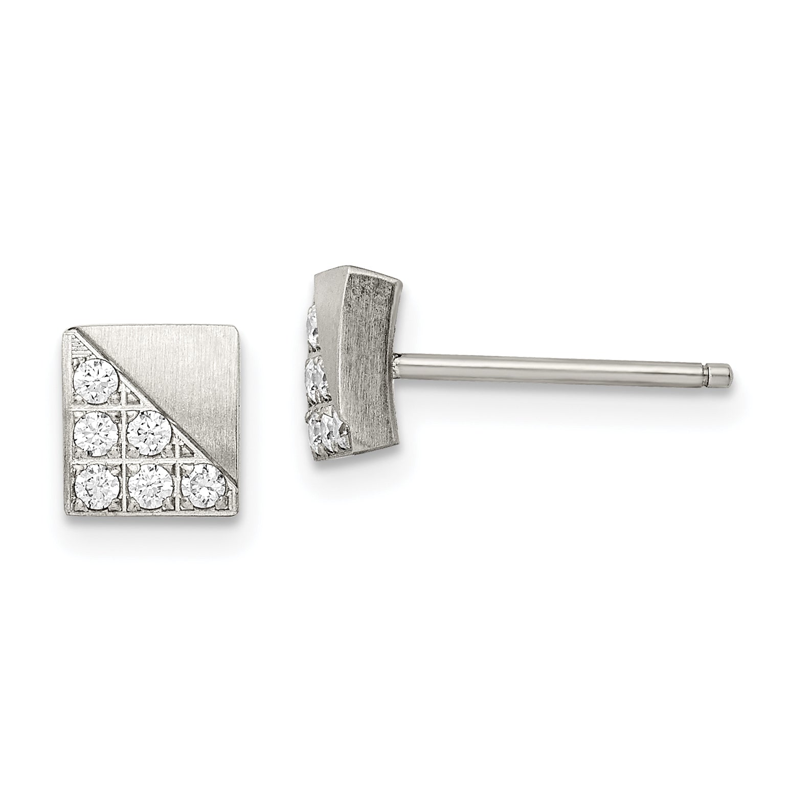 Chisel Stainless Steel Brushed with CZ Square Post Earrings Main image
