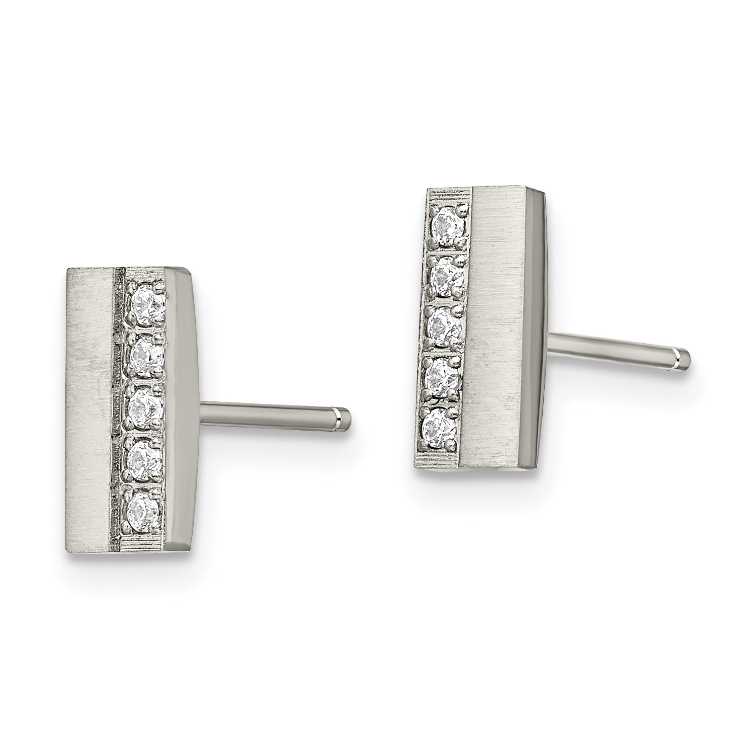 Brushed CZ Bar Post Earrings in Stainless Steel