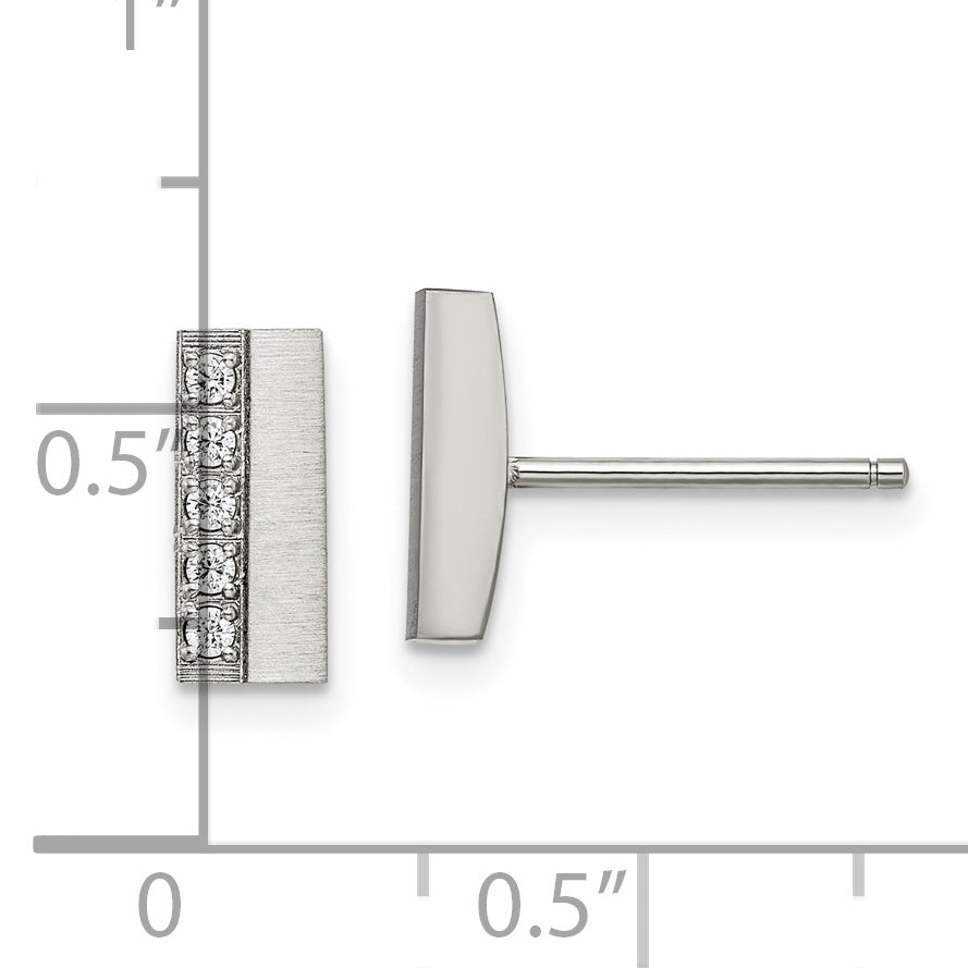 Brushed CZ Bar Post Earrings in Stainless Steel